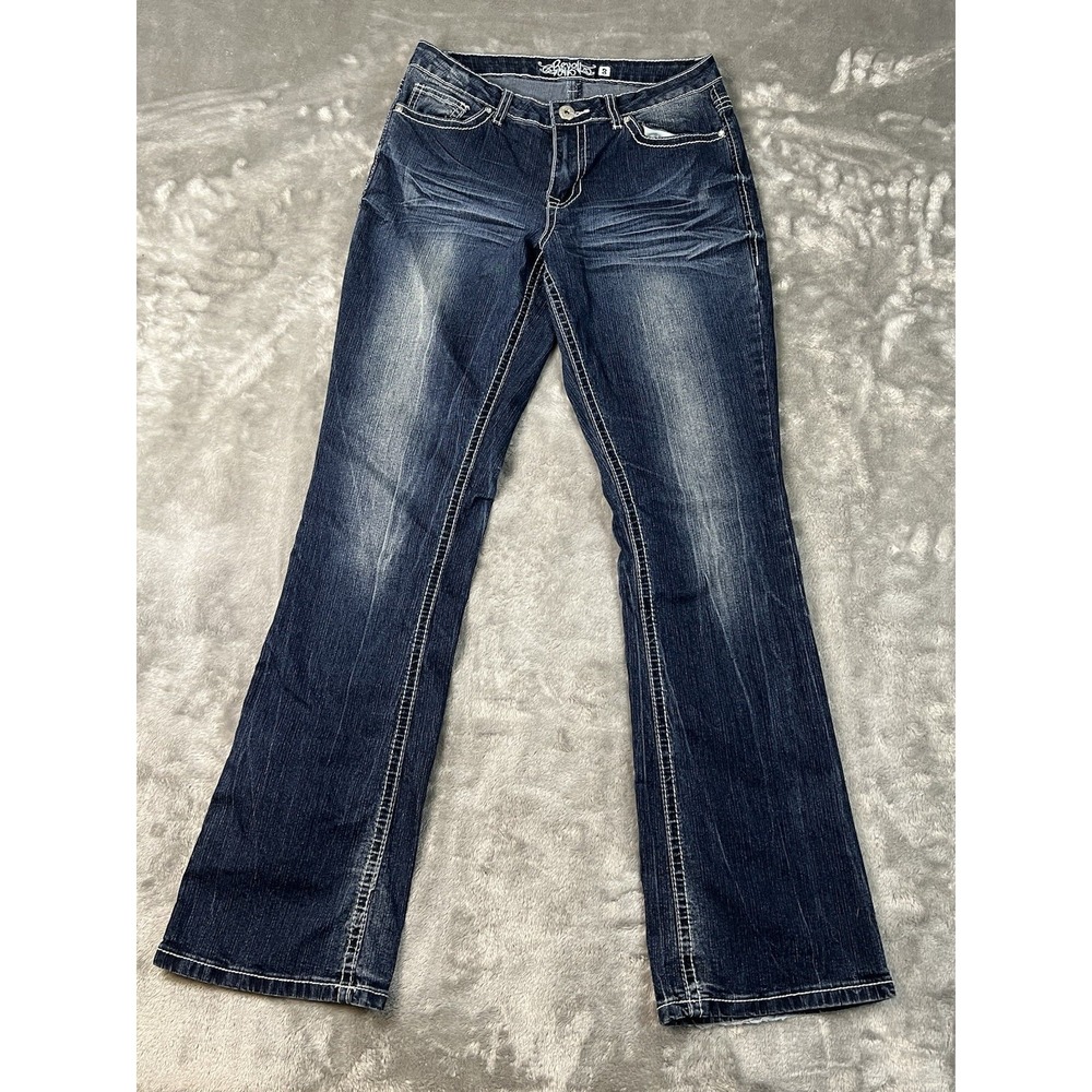 Revolt Women's Size 3 Medium Wash Low Rise Skinny Jeans Rhinestone Studded 5P